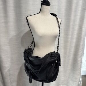 Cut n' Paste Leather Black TINA Slouch Purse Chain Duffle Tote Large Tassel